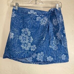 Free People denim floral wrap skirt